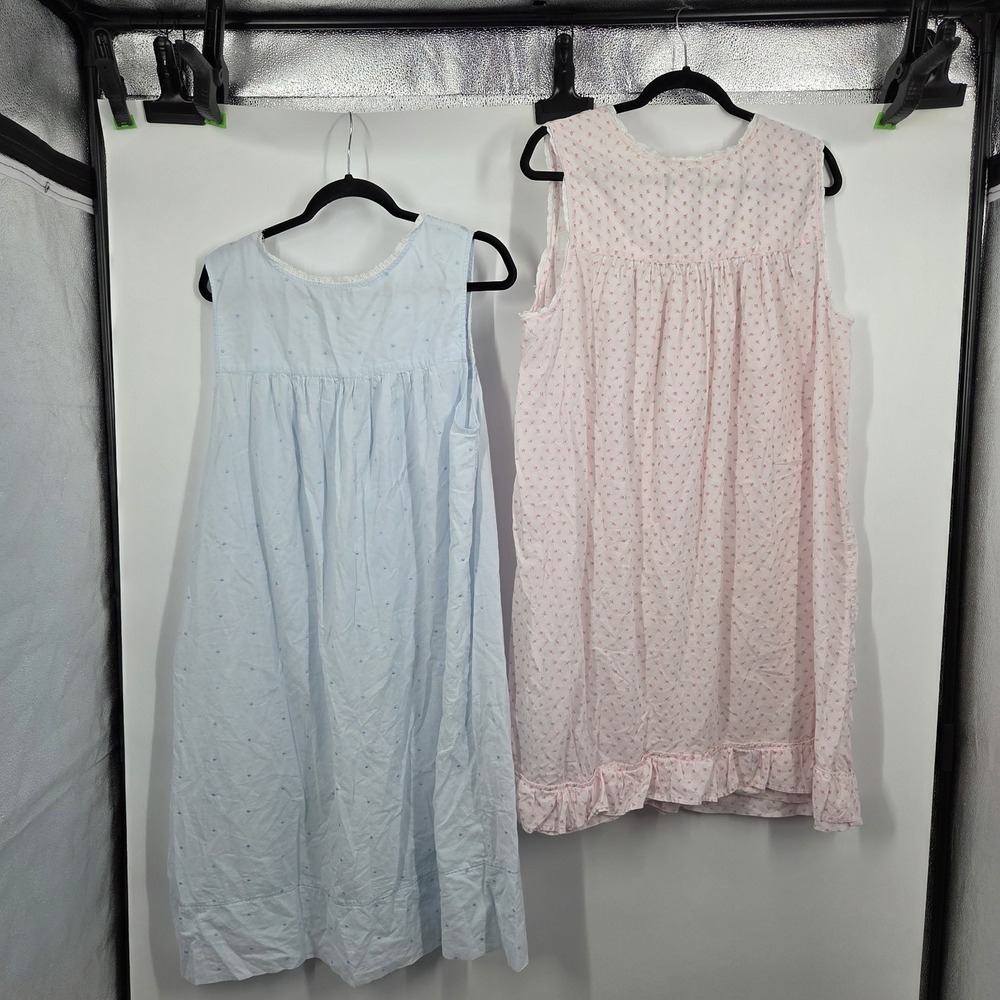 LOT 2 Charter Club Pink Blue Sleeveless 100% COTTON Ballet Nightgown 2X Cottage - Picture 5 of 5